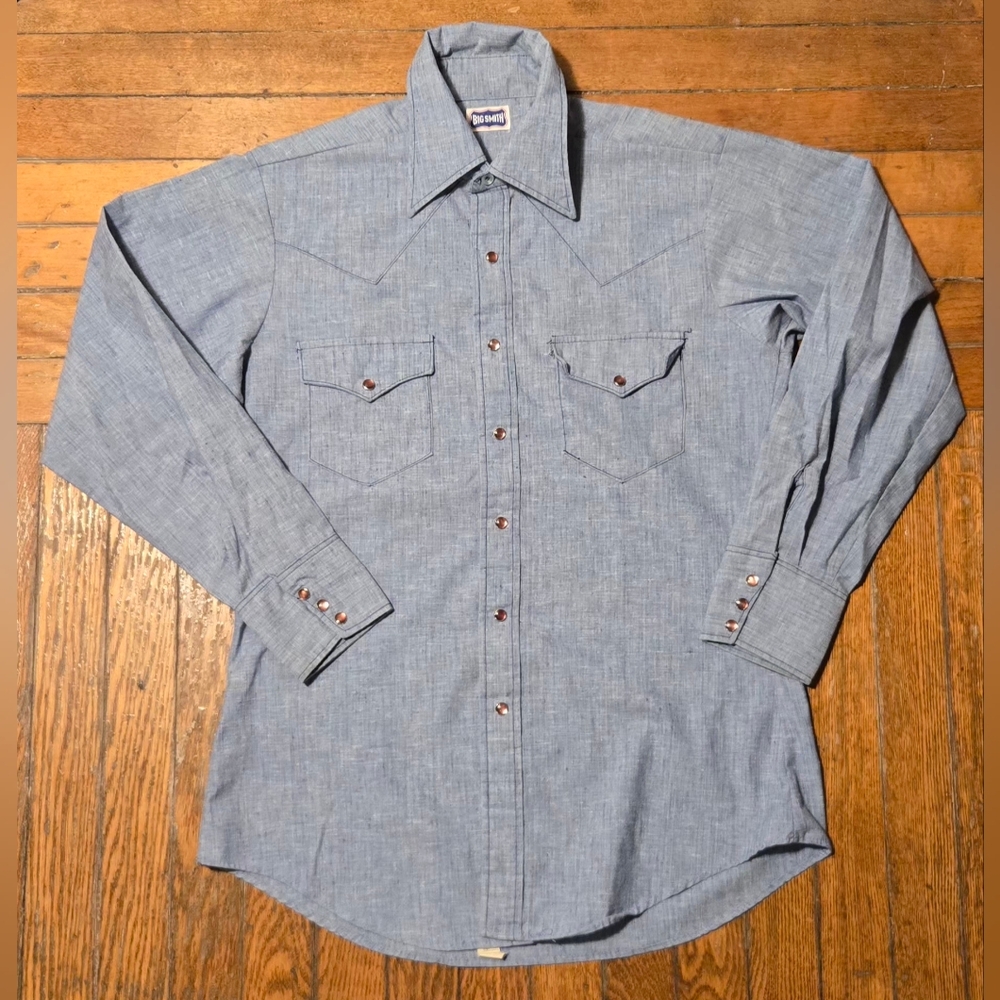 VTG 70s Big Smith Pink Pearl Snap Union Made Western Shirt L